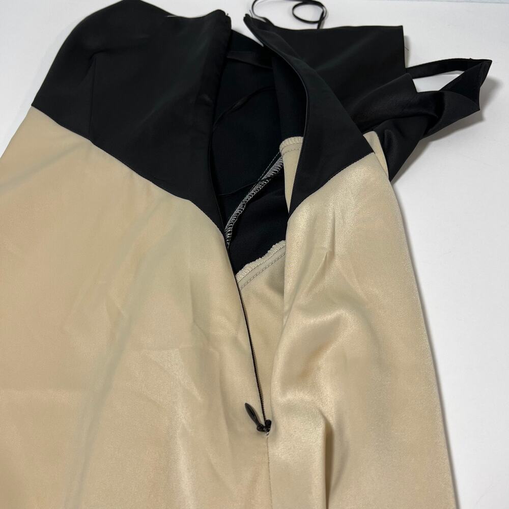 Fabrik Two-Tone Satin Midi Dress Black Champagne Colorblock Sz XS Formal Wedding - Picture 5 of 13